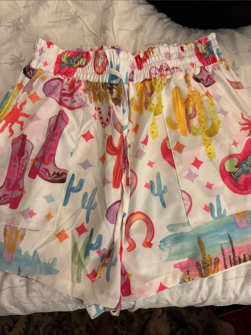 SHEIN White Multicolor Country  Print High Waist Shorts